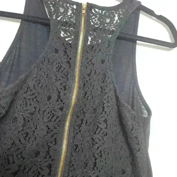 POOF Zipper Lace Back Raw Hem Black Tank Size Medium - Picture 6 of 8